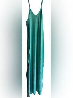 Zenana Outfitters Women’s XL Teal Blue Cami Top Maxi Dress W/ Pockets boho chic